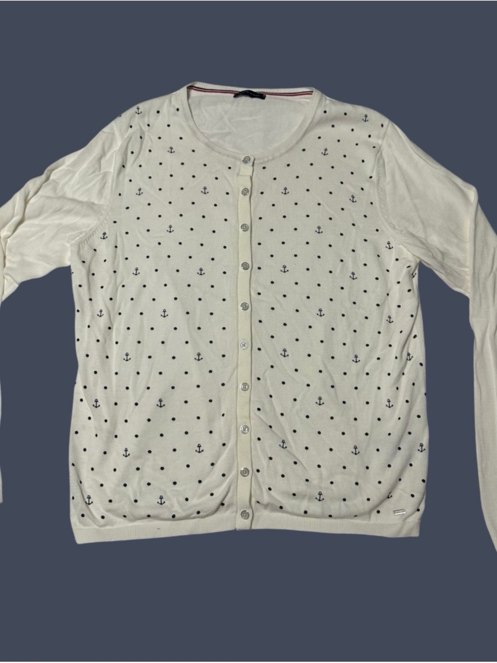 Tommy Hilfiger Cream Cardigan with Navy Anchor & Dot Print
